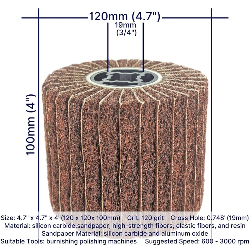 JONAS C 2 Pcs 120 Grit Burnishing Polishing Wheel Drum, 4.7" x 4" Abrasive Drawing Wheel Drum, Flap Sanding Drum, Surface Conditioning Tool Drum for Metal, Wood, Plastic - Image 5